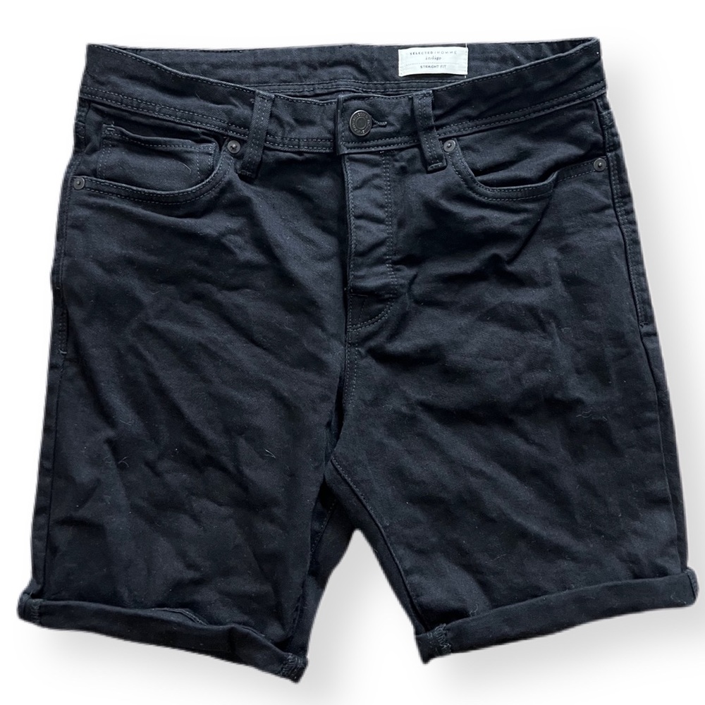 Selected Homme Cotton Black Denim Shorts - size Medium / 32